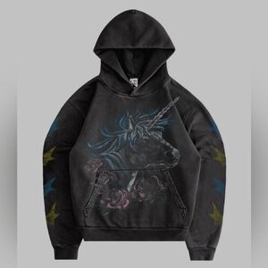 SUPER RARE HTF Basketcase Unicorn 🦄 Stars 🌟 Graphic Hoodie MED Thick Warm EUC